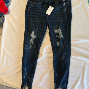 Dark Wash Distressed Women's Jeans - Unbranded